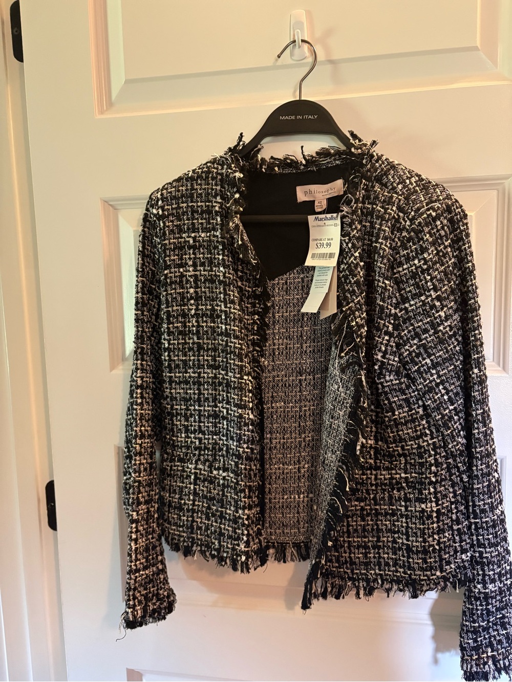 NWT Philosophy Black & White Tweed Fringe Jacket